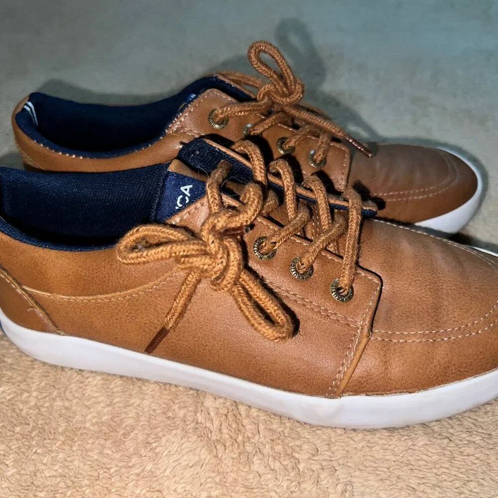 Nautica Sz 3 Youth Leather Brown Tan Lace Up Casual‎ S03